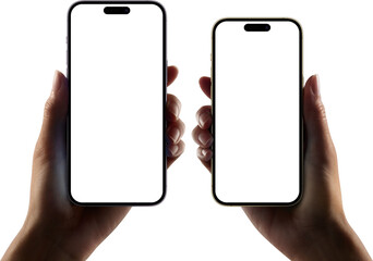iphone 14 pro and iphone 14 pro max in hand. iphone 14 smartphone blank screen PNG