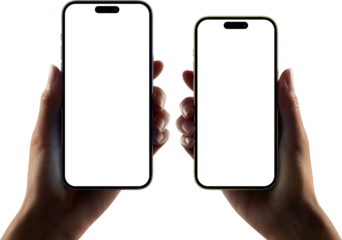 iphone 14 pro and iphone 14 pro max in hand. iphone 14 smartphone blank screen PNG