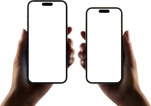 iphone 14 pro and iphone 14 pro max in hand. iphone 14 smartphone blank screen PNG