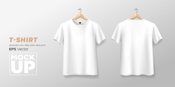 White t shirt front and back mockup hanging realistic, template design, EPS10 Vector illustration.
