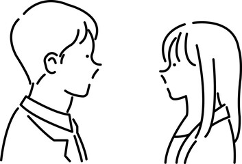 向かい合う男女のイラスト　線画のみ