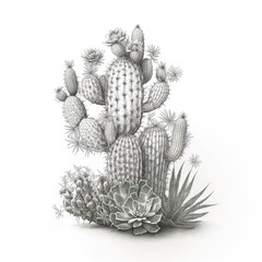 line drawing of cactus, white background, Made by AI,Artificial