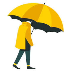 sad man with yellow umbrella. a man in a yellow raincoat. flat vector illustration.
