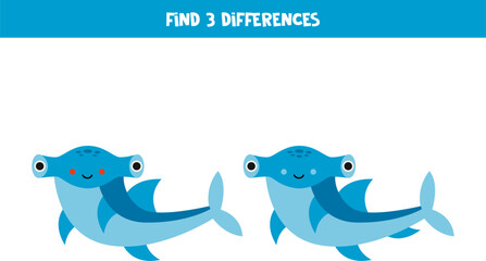 Find 3 differences between two cute hammerhead sharks. - obrazy, fototapety, plakaty