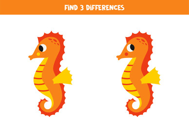 Find three differences between two cute seahorses.