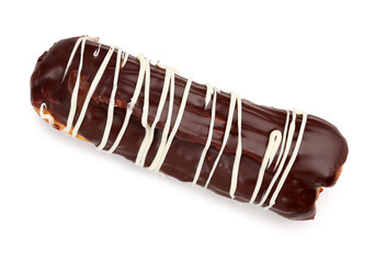 Sweet chocolate eclair isolated on white background