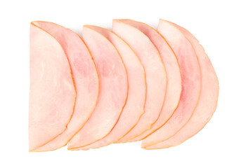 Delicious ham slices isolated on white background
