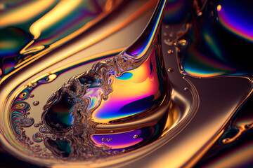 3D futuristic iridescent liquid glass texture background, Generative AI