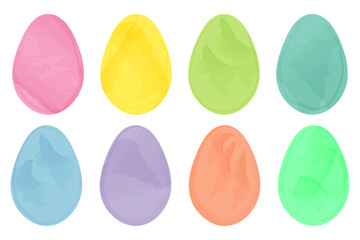 Easter eggs in a watercolor style, a set of eggs for Easter in different colors.