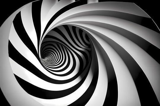 Black and white fractal, spiral, visual illusion, patterns. generative ai © Useekate