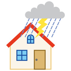 シンプルな住宅と災害のイラスト　豪雨