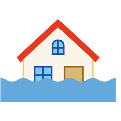 シンプルな住宅と災害のイラスト　水害