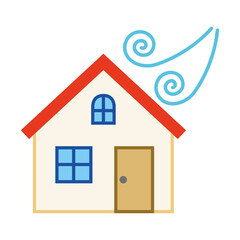シンプルな住宅と災害のイラスト　強風