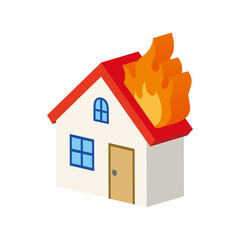 シンプルな立体感のある住宅と災害のイラスト　火災
