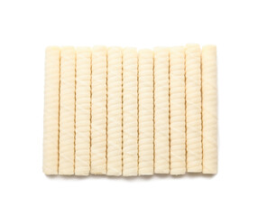 Delicious wafer rolls isolated on white background