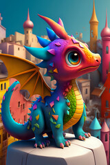 Obraz na płótnie Canvas Colorful Baby Dragon 3D