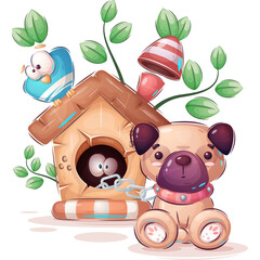 Dog Animal in Kennel Cartoon Character