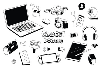 Gadget equipment in doodle styles. Hand drawing styles for electronic items. © neapneap
