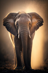 Fototapeta na wymiar African elephant standing on a sunny blurry background, safari