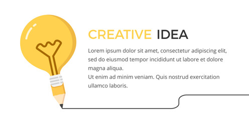 Yellow bulb with pencil drawing line, creative idea or education concept