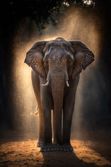 Indian elephant standing on a sunny blurry background panormaic, wildlife