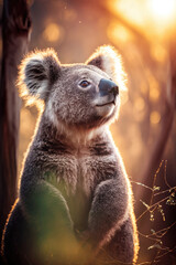 koala in the forest with dof background, standing
