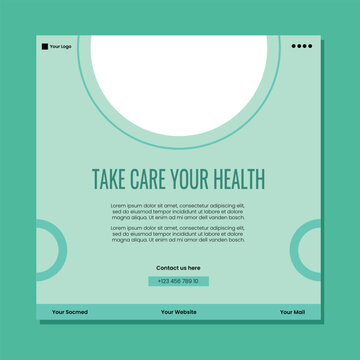 Medical social media post template design. Modern banner with blue and white background and place for the photo. Usable for social media, banner, and website.
