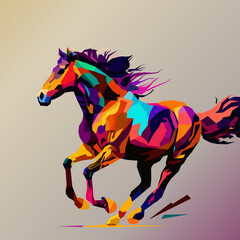 running horse drawn using WPAP art style, pop art, vector illustration.