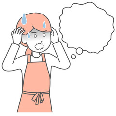 ショックを受けている女性（心の声の吹き出し付き）