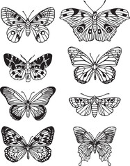 Obraz na płótnie Canvas Doodle Butterfly Planner sticker icons. Vector set. Fly and animals set.
