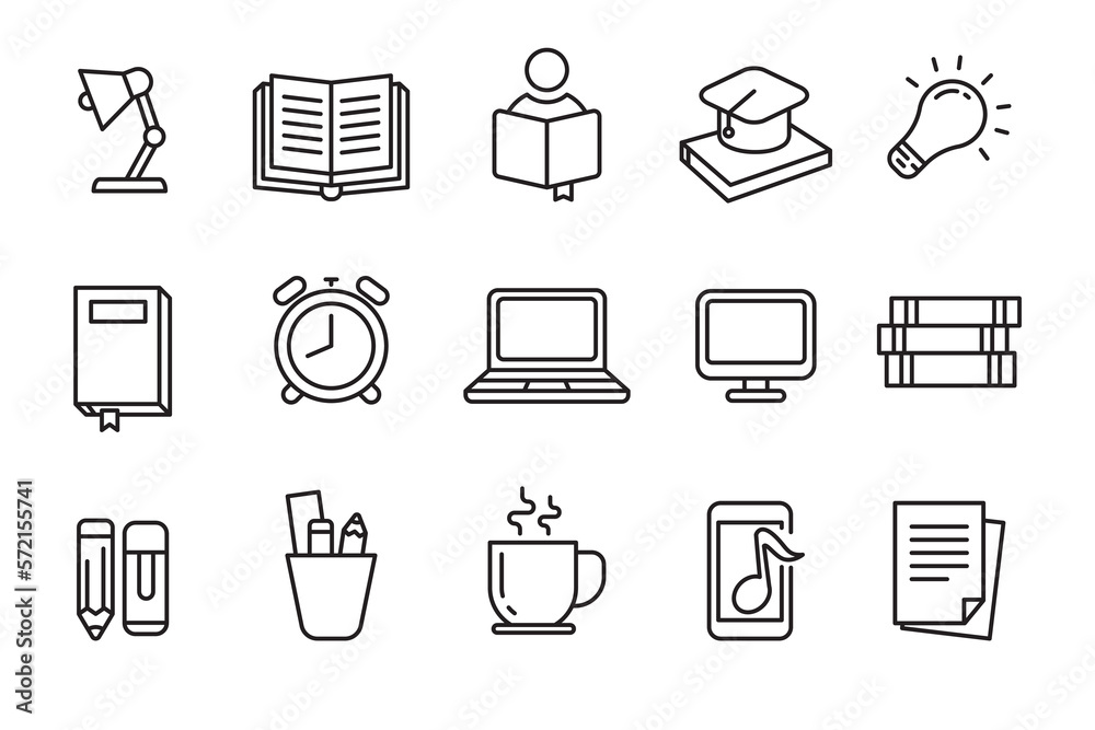 Wall mural set of study icons in linear style isolated on white background