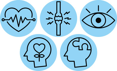 Set of body health illness line icon