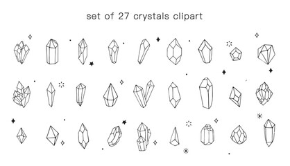set of 27 Crystal Diamond gem jewel gemstone line icon vector set.