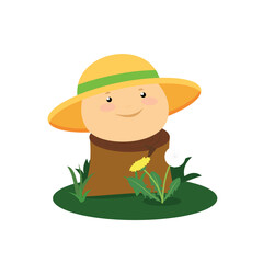 cute little boy with straw hat in the field vector illustration design