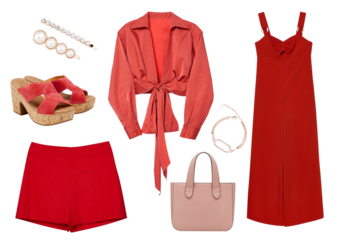 red clothes fashion set for sale isolated on transparent background