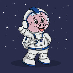 artwork illustration and t shirt design cute astronaut pig for sticker