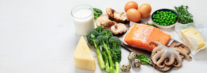 Fototapeta na wymiar Foods rich in vitamin D. Healthy foods containing vitamin D.