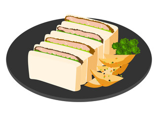 かつサンド、サンドイッチのベクターイラスト。日本食のイラスト。