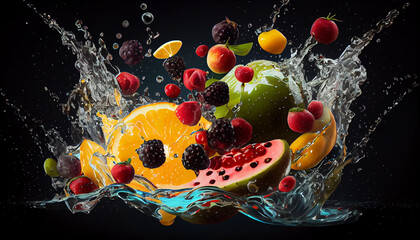 Fototapeta na wymiar fruits dropping in Water