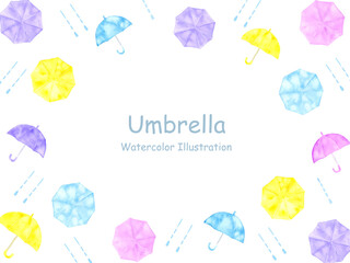 水彩で描いたかわいい傘のフレーム