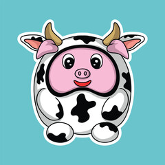 artwork illustration and t shirt design cute  pig cow costume  for sticker