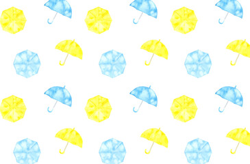 水彩で描いた水色と黄色の傘のパターン　スウォッチ登録しています