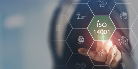 ISO 14001 concept. The international standard for environmental management systems (EMS). Identify,...