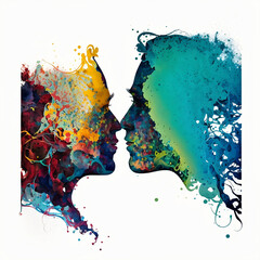 Illustration of Kissing Couple with Infinite Colors, AI Generated Vector illustration on white background