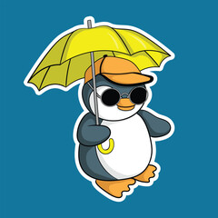 artwork illustration and t shirt design cute penguin with umbrella  for sticker