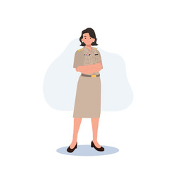 female Thai government officers in uniform. Woman Thai teacher cartoon character, Vector illustration