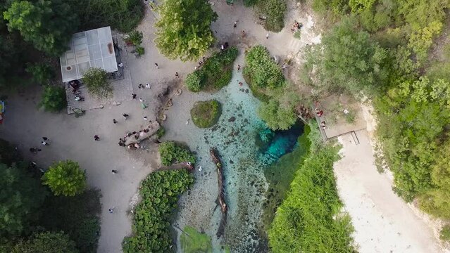 Aerial view of the blue eye in Albania, spring of turquoise waters, Saranda