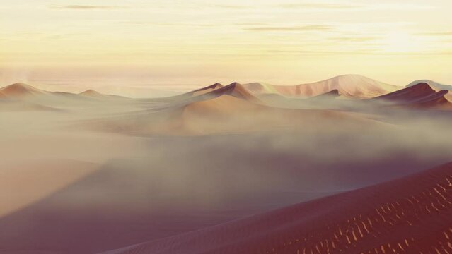 Animated 3D render seamless loop of a desert with wind blowing the sand during a sandstorm, computer generated