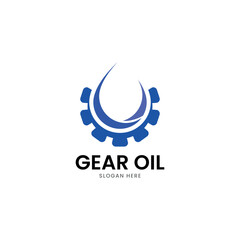 Naklejka premium Water drop vector logo design with gears cogs concept , illustration of water drop with gears cogs for liquid oil eco energy and industrial company.