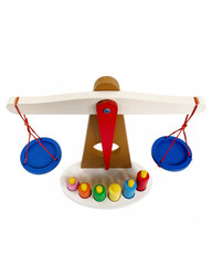 Wooden weighing beam balance, weighing scale, measurement scale toy for kids.
